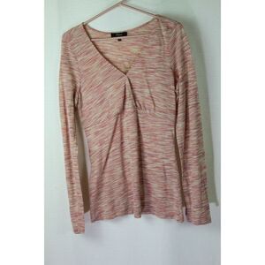 Express Top Large Pink Gold Womens Metallic Long Sleeves V Neck